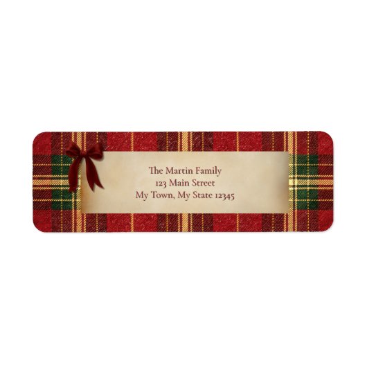 Tartan Plaid Christmas Red Bow Address Label ラベル (正面)