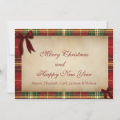 Tartan Plaid Christmas Red Bow Christmas Card シーズンカード (正面)