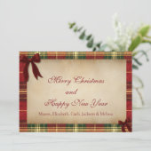 Tartan Plaid Christmas Red Bow Christmas Card シーズンカード (スタンド正面)