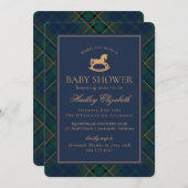 Tartan Plaid Classic Rocking Horse Baby Shower 招待状 (正面/裏面)