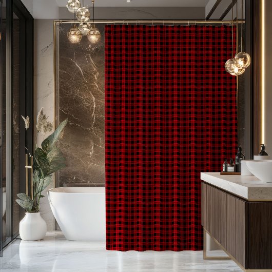 Tartan Plaid Curtain Red Black Gift for Couple シャワーカーテン