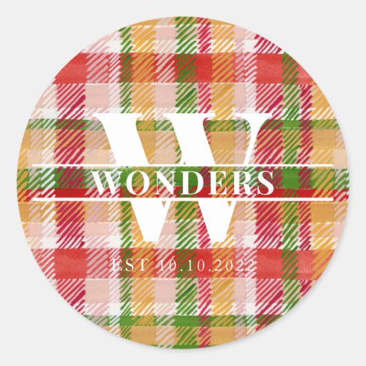 Tartan Plaid Custom Monogrammed Event Theme ラウンドシール (正面)