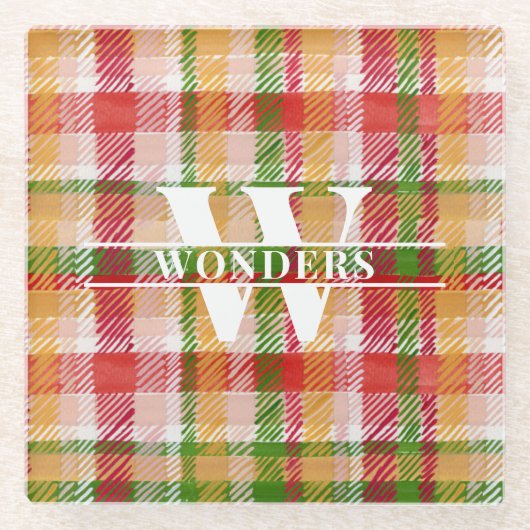 Tartan Plaid Custom Monogrammed Wedding Event ガラスコースター (正面)