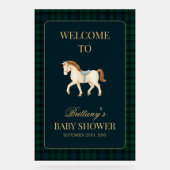 Tartan Plaid Horse Baby Shower Welcome アクリルサイン (正面)