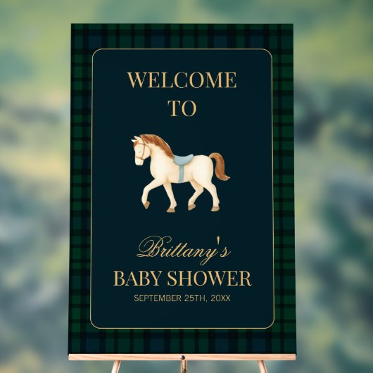 Tartan Plaid Horse Baby Shower Welcome アクリルサイン (ニュートラル)