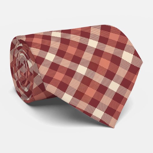 Tartan Plaid Maroon and Cream Design ネクタイ (ロール)