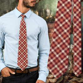 Tartan Plaid Maroon and Cream Design ネクタイ