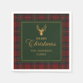 Tartan Plaid Merry Christmas Family Napkins スタンダードカクテルナプキン (正面)