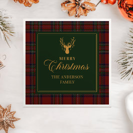 Tartan Plaid Merry Christmas Family Napkins スタンダードカクテルナプキン