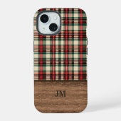 Tartan Plaid Phone Case with Wood Monogram iPhone 15ケース (裏面)