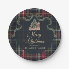 Tartan Plaid Preppy Christmas Party Paper Plates ペーパープレート