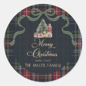 Tartan Plaid Preppy Christmas Party Sticker ラウンドシール (正面)