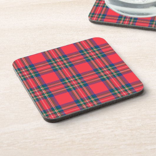 Tartan Plaid Red Classic Festive Christmas Holiday コースター (左側)