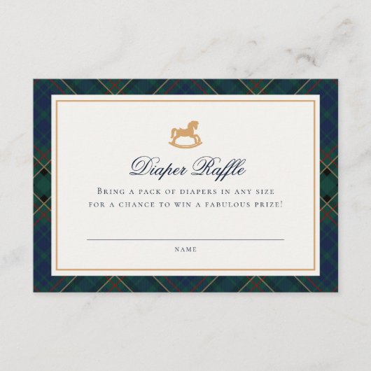 Tartan Plaid Rocking Horse Diaper Raffle Card エンクロージャーカード (正面)