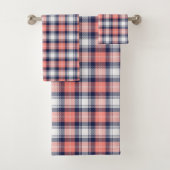 Tartan Plaid Towel Coral Navy Birthday Present バスタオルセット (インサイチュ)