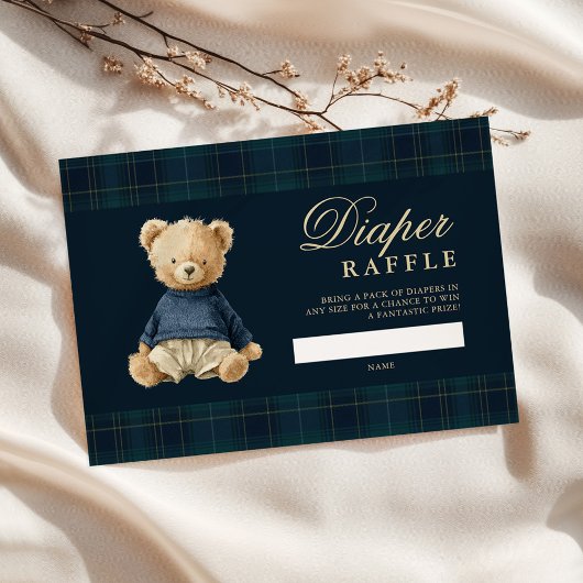 Tartan Polo Bear Baby Shower Diaper Raffle エンクロージャーカード