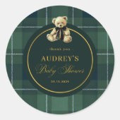 Tartan Polo Plaid Teddy Bear Baby Shower Thank You ラウンドシール (正面)