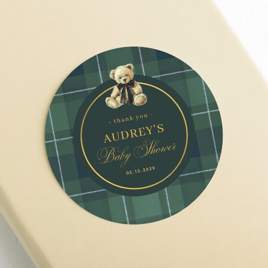 Tartan Polo Plaid Teddy Bear Baby Shower Thank You ラウンドシール