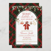 Tartan Santa Clothesline Merry Little Baby Shower 招待状 (正面/裏面)