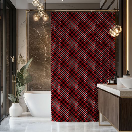 Tartan Shower Curtain Red Black Gift for Nesting シャワーカーテン