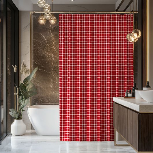 Tartan Shower Curtain Red Black Housewarming Gift シャワーカーテン