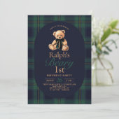 Tartan Teddy Bear 1st Birthday 招待状 (スタンド正面)