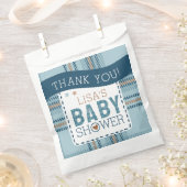 Tartan Teddy Bear, Baby Boy Shower Customizable フェイバーバッグ (クリップ留めされた状態)