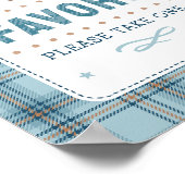 Tartan Teddy Bear, Baby Boy Shower FAVOR SIGN ポスター (角)
