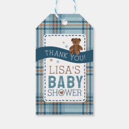 Tartan Teddy Bear, Baby Boy Shower FAVOR TAG ギフトタグ