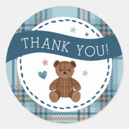 Tartan Teddy Bear, Baby Boy Shower LARGE STICKER ラウンドシール