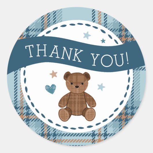 Tartan Teddy Bear, Baby Boy Shower LARGE STICKER ラウンドシール (正面)