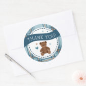 Tartan Teddy Bear, Baby Boy Shower LARGE STICKER ラウンドシール (封筒)