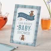 Tartan Teddy Bear Baby Shower Custom Pedestal Sign 台座サイン (インサイチュ)