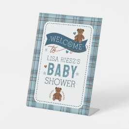 Tartan Teddy Bear Baby Shower Custom Pedestal Sign 台座サイン