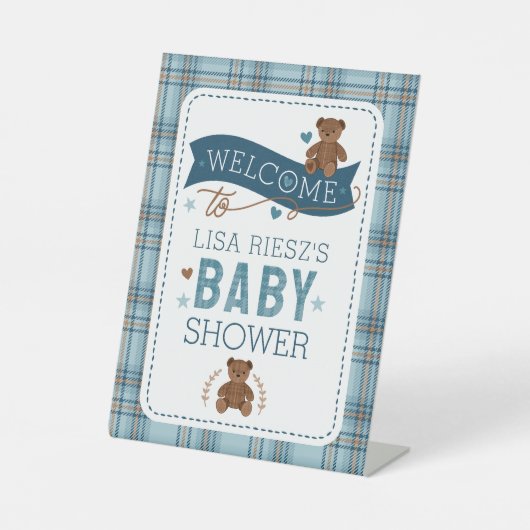 Tartan Teddy Bear Baby Shower Custom Pedestal Sign 台座サイン (正面)