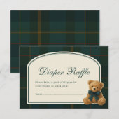 Tartan Teddy Bear Baby Shower Diaper Raffle エンクロージャーカード (正面/裏面)