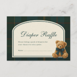 Tartan Teddy Bear Baby Shower Diaper Raffle エンクロージャーカード