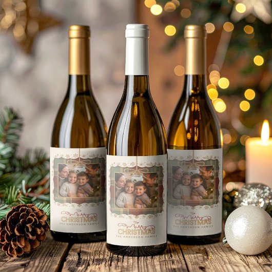 Tartan Trim Christmas One Photo Template ID1141A ワインラベル