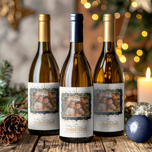 Tartan Trim Christmas One Photo Template ID1141B ワインラベル