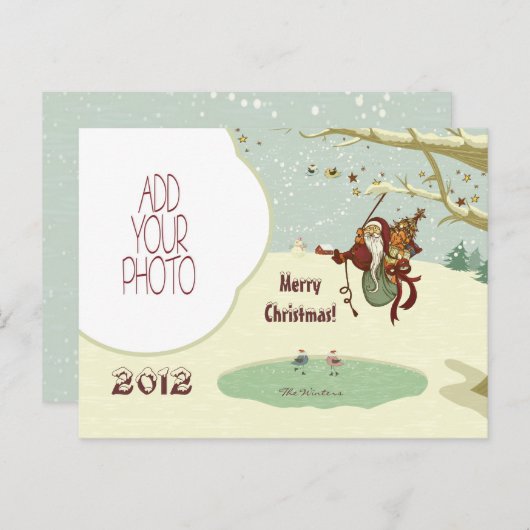 Tarzanサンタ及びスケートで滑るの鳥 シーズンポストカード (正面/裏面)