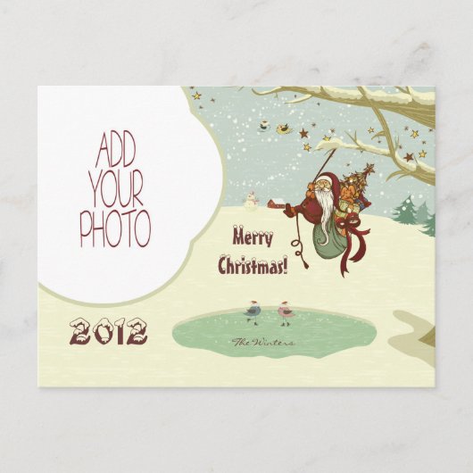 Tarzanサンタ及びスケートで滑るの鳥 シーズンポストカード (正面)