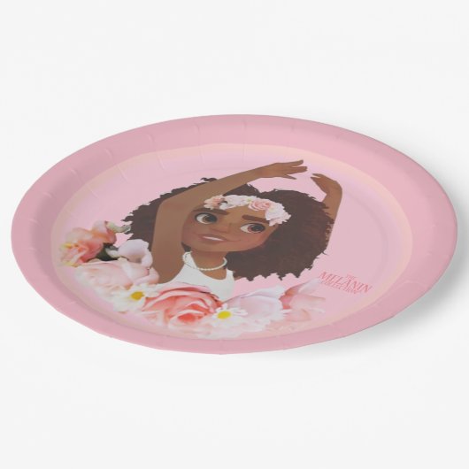Tash |のバレリーナのアフリカ系アメリカ人の女の子を持つパーティー ペーパープレート (アングル)