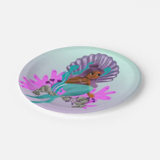 Tash |の人魚のアフリカ系アメリカ人の女の子を持つパーティー ペーパープレート (アングル)