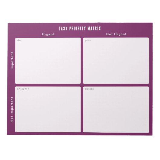 Task Priority and planner Matrix (purple/magenta) ノートパッド (正面)