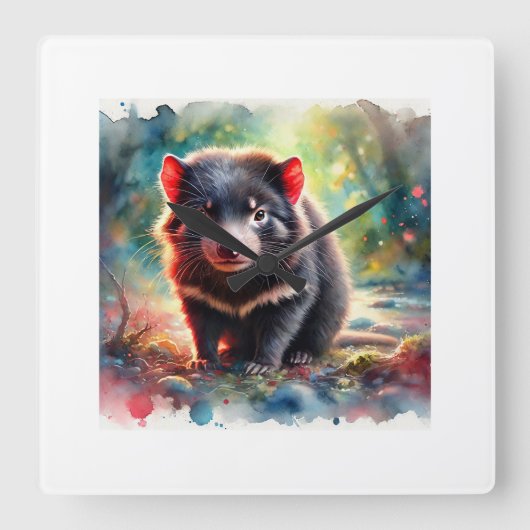 Tasmanian Devil 240824AREF116 - Watercolor スクエア壁時計 (正面)
