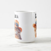 Tasse a café chat roux avec chapeau et lunette. コーヒーマグカップ (中央)