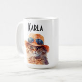 Tasse a café chat roux avec chapeau et lunette. コーヒーマグカップ (正面左)