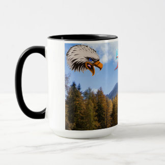 Tasse avec tête d'aigle forêt ciel couleurs bleue マグカップ