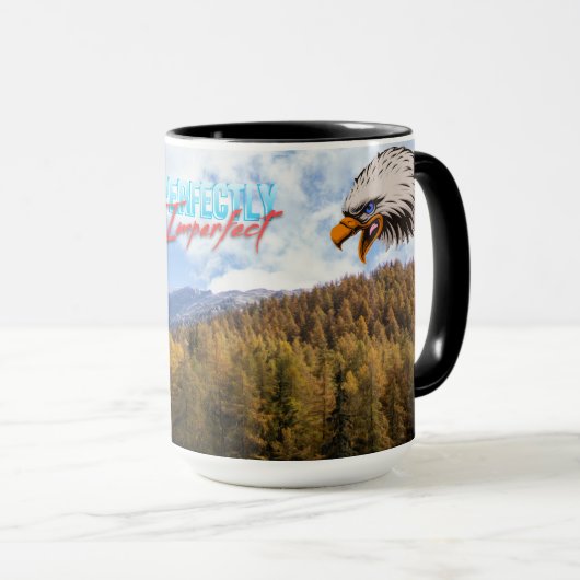 Tasse avec tête d'aigle forêt ciel couleurs bleue マグカップ (正面右)