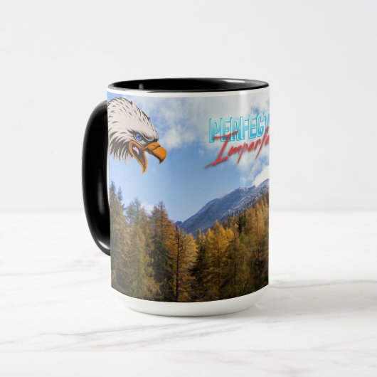 Tasse avec tête d'aigle forêt ciel couleurs bleue マグカップ (正面左)